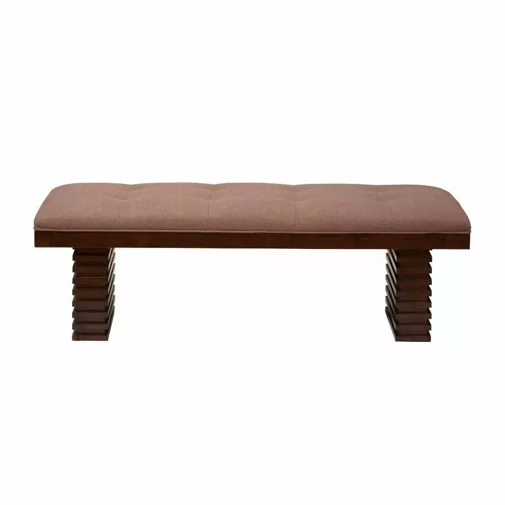Wooden Dining Bench With Tufted Upholstery Brown Saltoro Sherpi