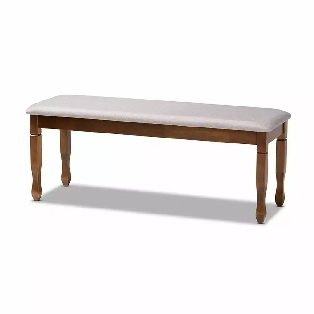Corey Modern Grey Fabric Upholstered and Walnut Brown Wood Dining Bench for Elegant Spaces
