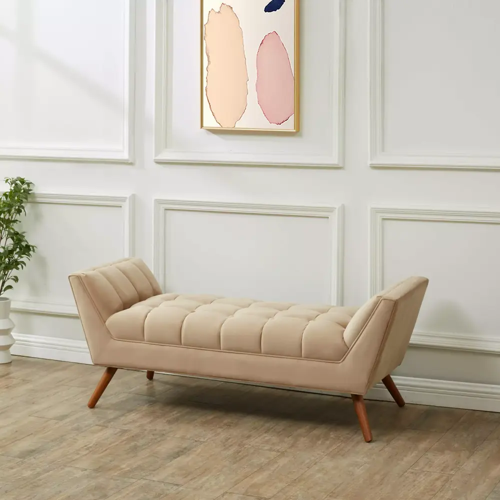 SAFAVIEH Couture Damian Tufted Linen Contemporary Bench Light Brown Dark Brown