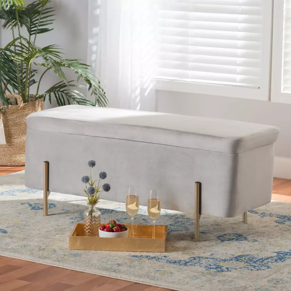 Baxton Studio Rockwell Grey Upholstered Storage Bench for Living Room