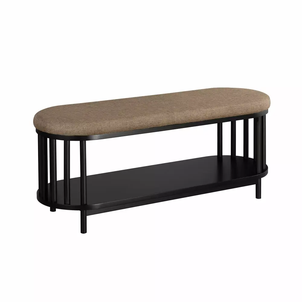 Scandi Black Upholstered Storage Bench with Lower Shelf for Living Room