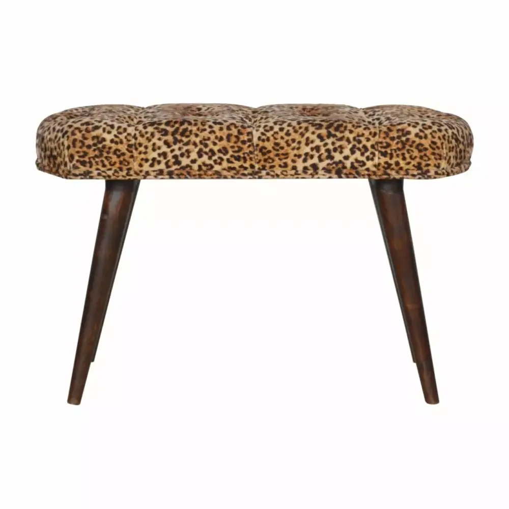 Artisan Furniture Solid Wood Upholstered Leopard Print Deep Button Bench