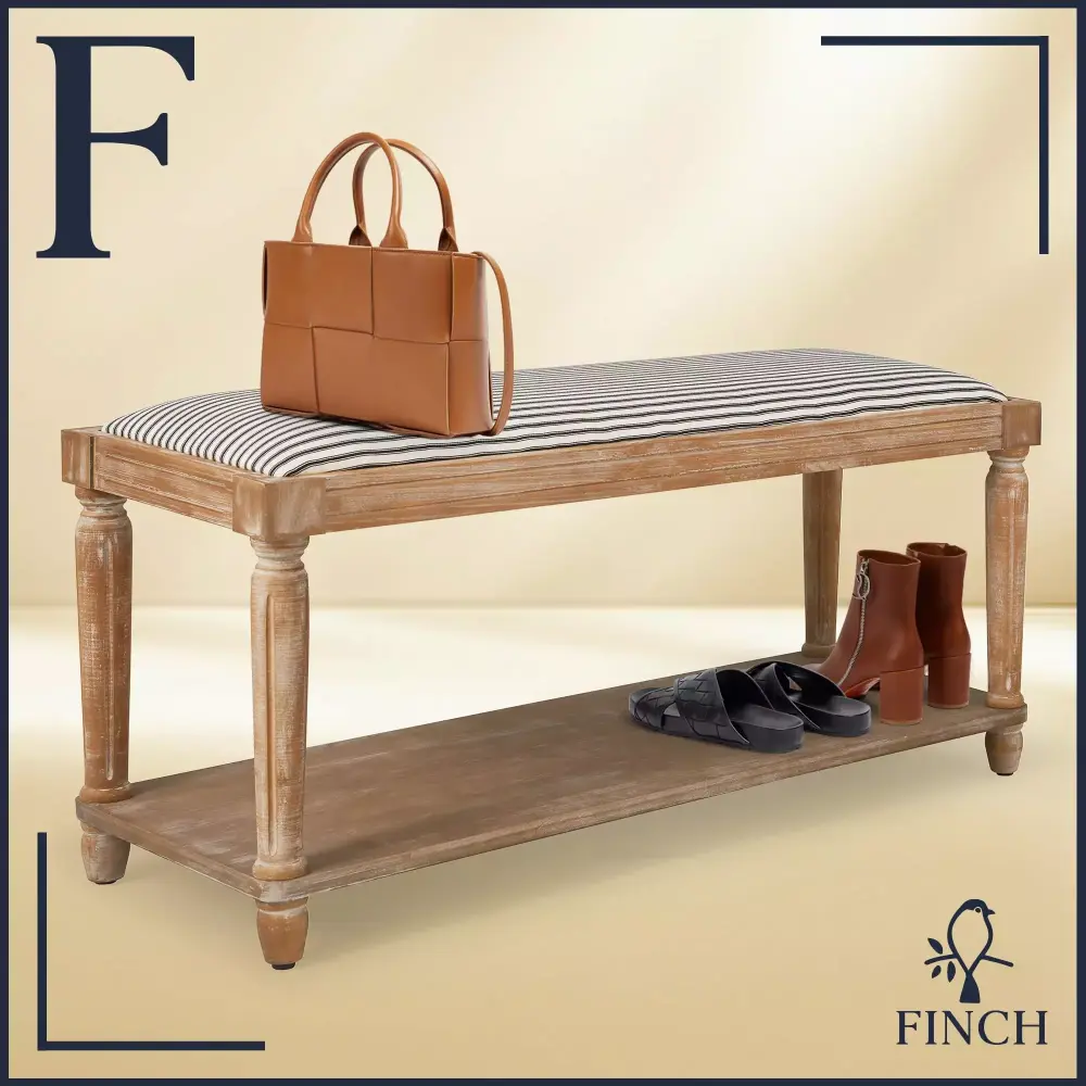 Finch Graydon Upholstered Bench Natural Fabric for Modern Living Spaces