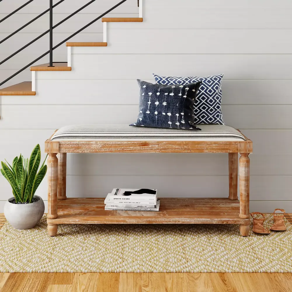 Finch Graydon Upholstered Bench Natural Fabric for Modern Living Spaces