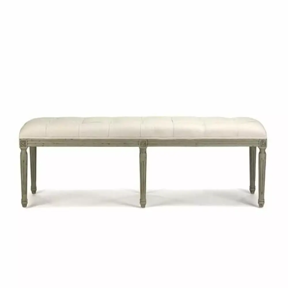 Louis Tufted Bench in Off-White Cotton 54 x 19 x 16 Inches