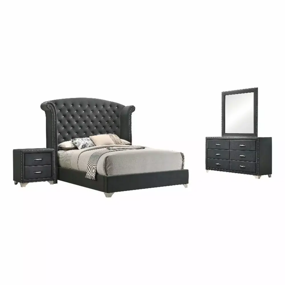 Melody 4-Piece California King Tufted Upholstered Bedroom Set Grey