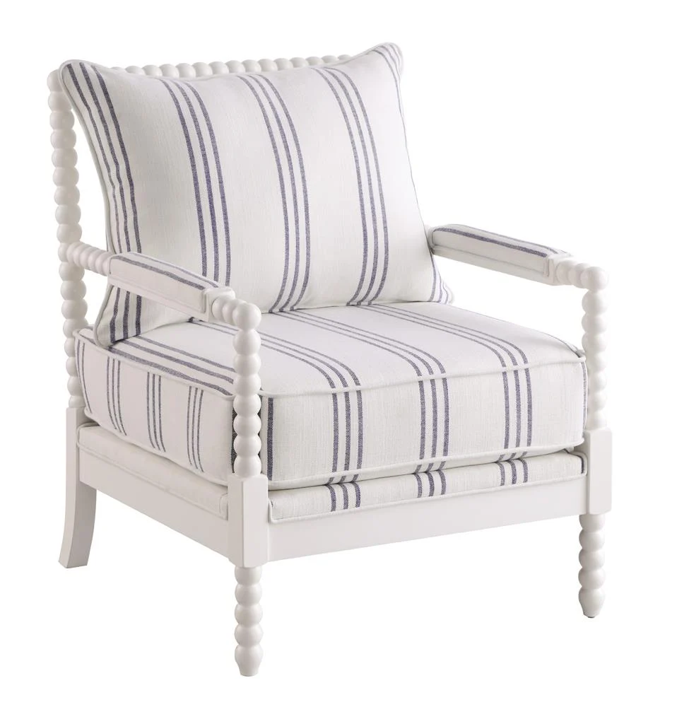 Blanchett Upholstered Accent Chair with Spindle Accent White and Navy Living Room Chair