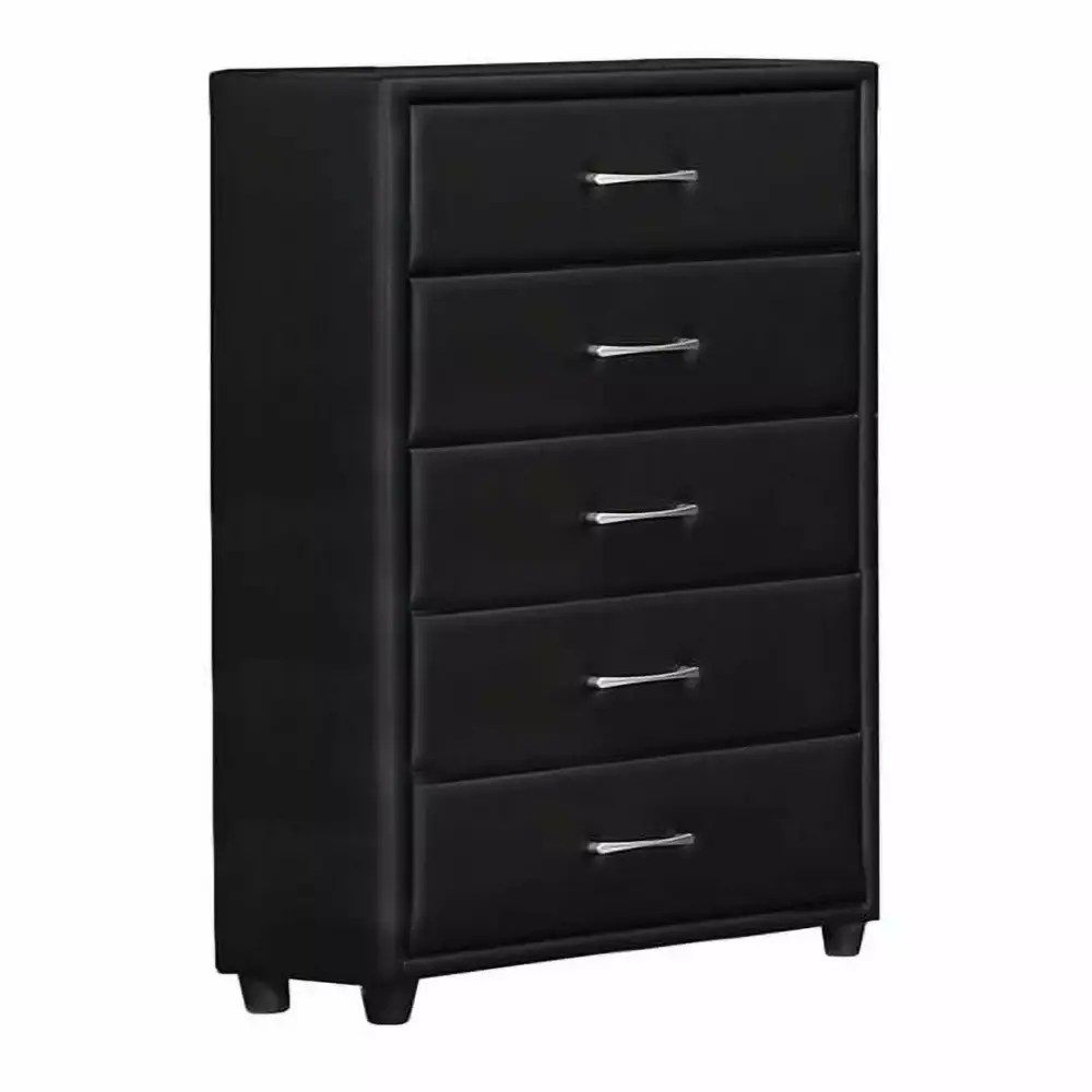 5-Drawer Leatherette Wooden Frame Chest with Tapered Legs in Black