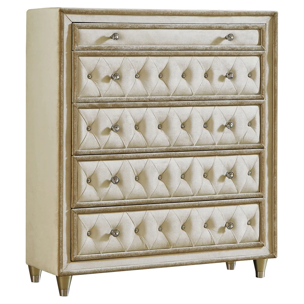 Antonella 5-drawer Upholstered Chest Ivory and Camel - Stylish Bedroom Storage Furniture