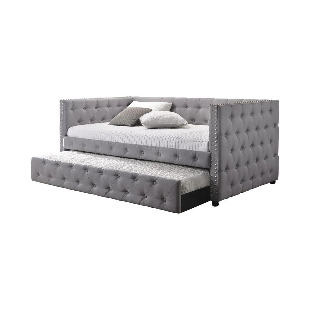 Mockern Tufted Upholstered Daybed with Trundle Grey Sofa Bed for Guest Room
