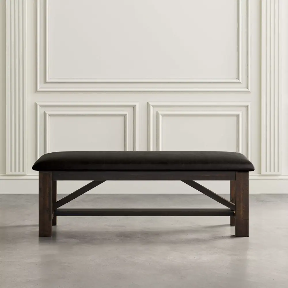Jofran Kona Grove Distressed Rustic Solid Acacia 54 Upholstered Trestle Dining Bench