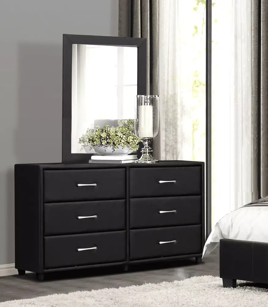 Black Chic 6pc Full Bedroom Set Platform Bed Nightstands Dresser Mirror Chest Upholstered