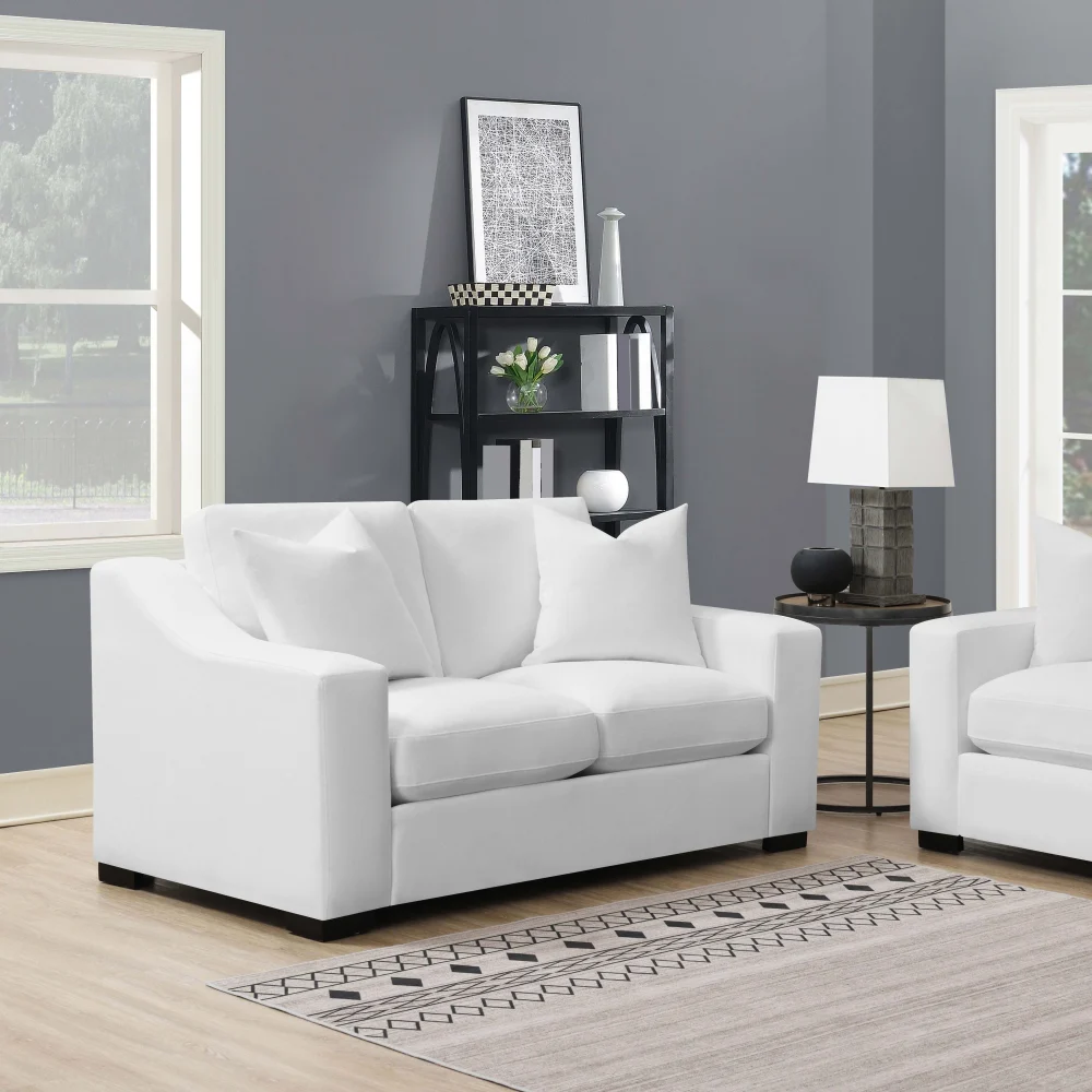 Ashlyn White Upholstered Sloped Arms Loveseat