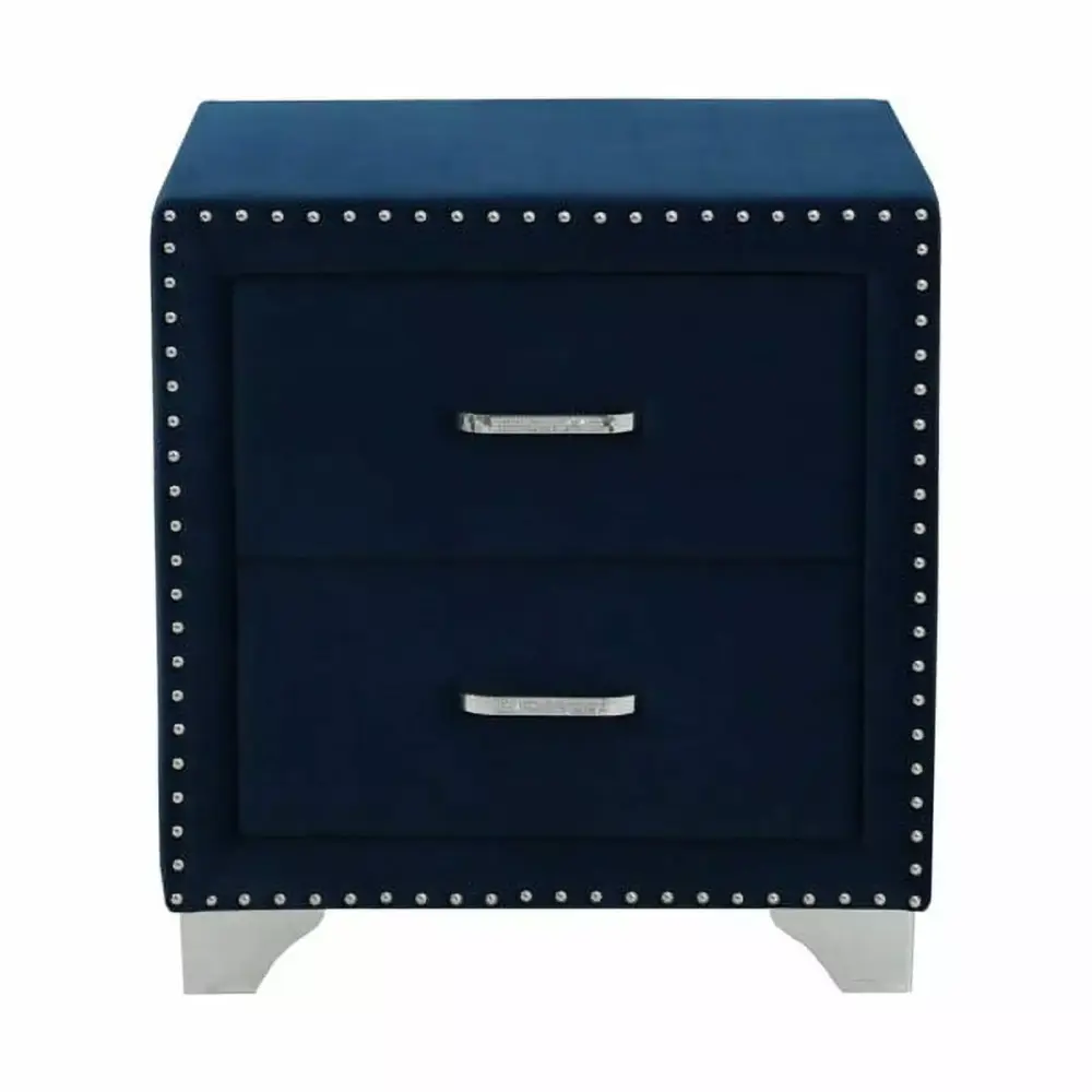 Pemberly Row 2-drawer Velvet Upholstered Nightstand in Pacific Blue