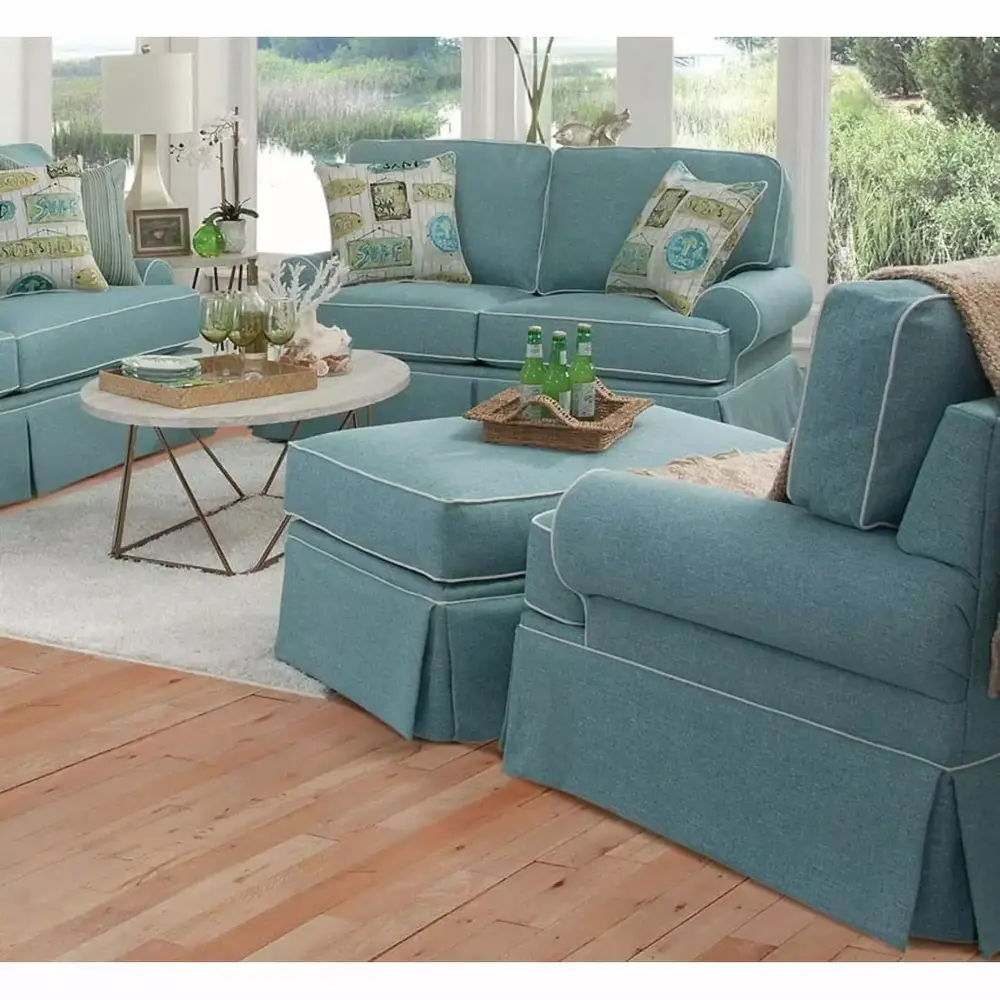 American Furniture Classics Coastal Aqua Series Upholstered Ottoman