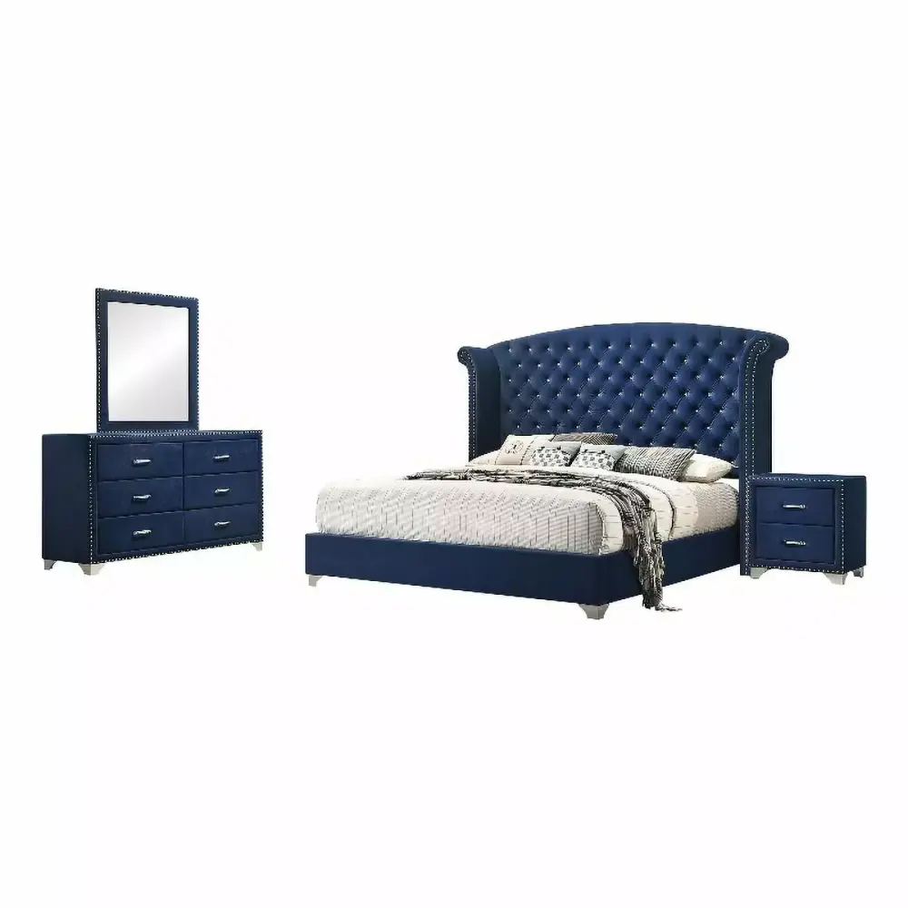Melody 4-Piece Queen Tufted Upholstered Bedroom Set in Pacific Blue