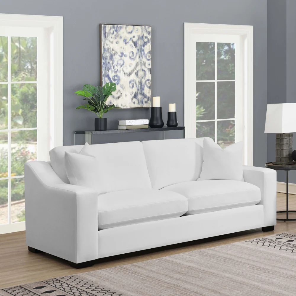 Ashlyn White Upholstered Sloped Arms Sofa
