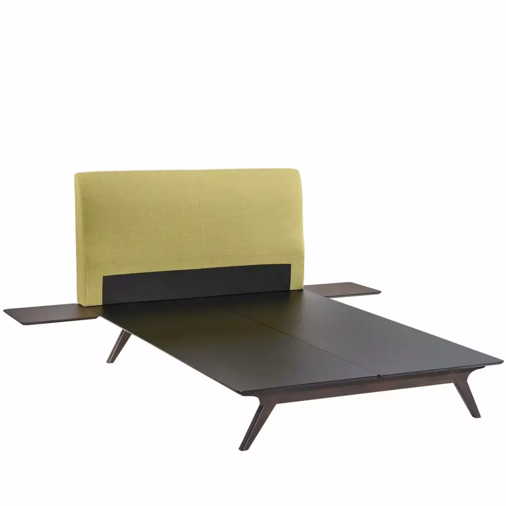 Modern Urban Contemporary 3 pcs Queen Size Bedroom Set Green Fabric Wood