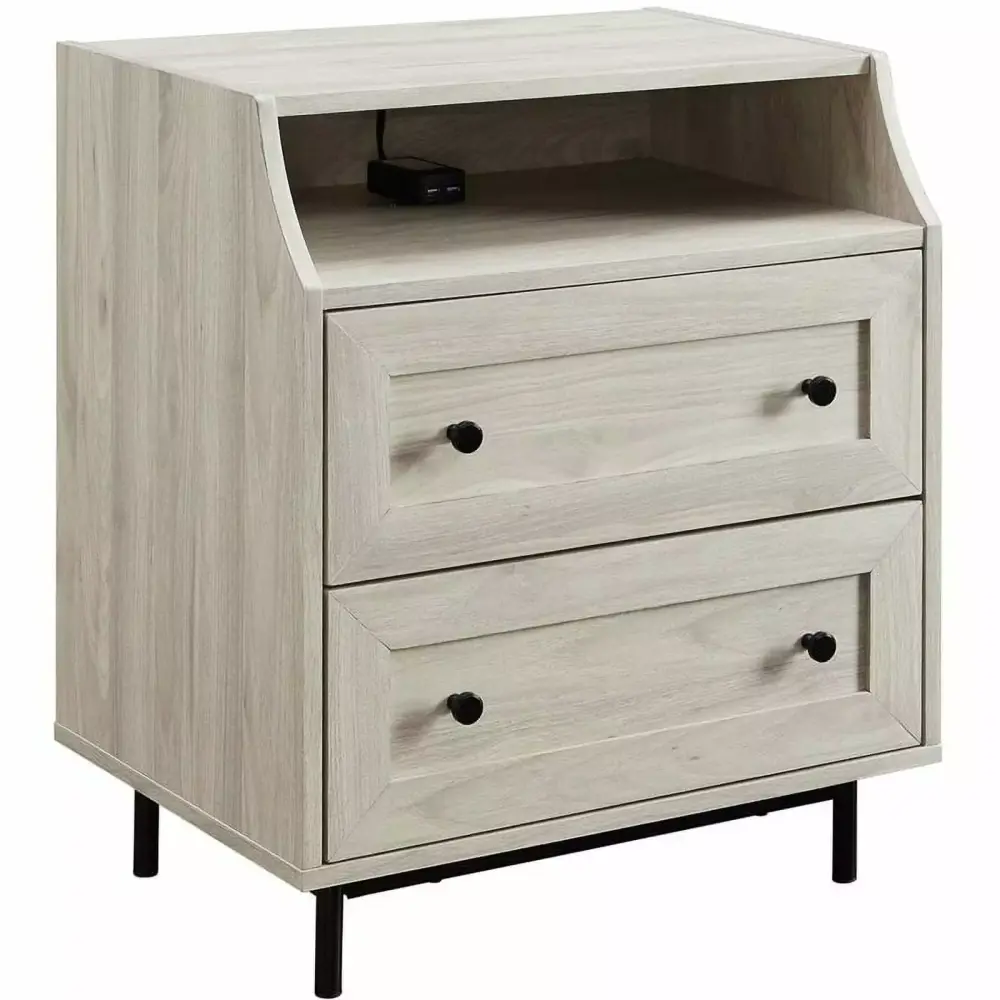 22 Curved Open Top 2-Drawer Bedroom Nightstand with USB in Birch