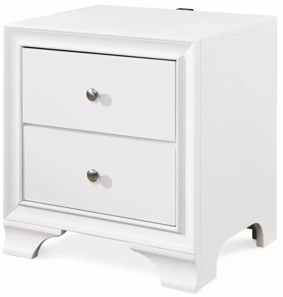ClickDecor Edmond 2 Drawer Nightstand End Table with USB Charging Station in White
