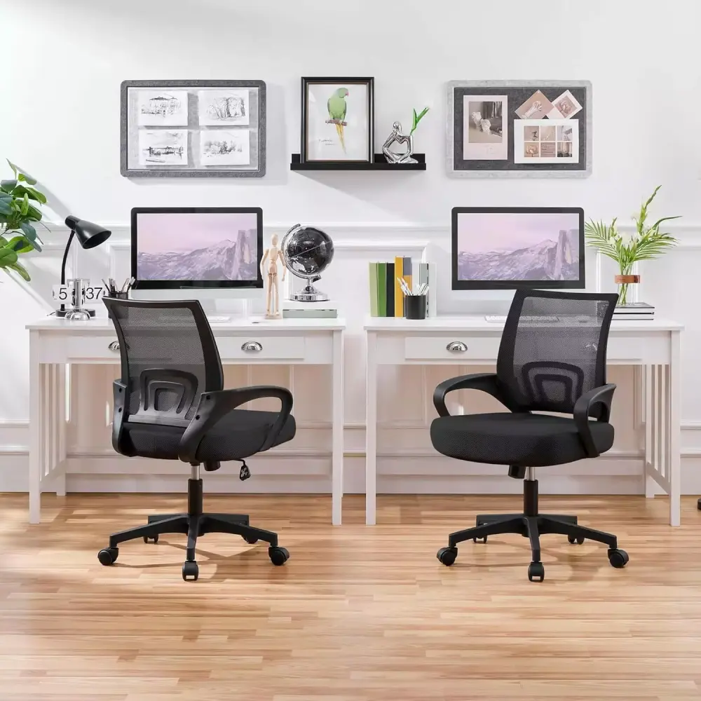 Office Chair Mid Back Swivel Lumbar Support Desk Chair Height Adjustable Computer Ergonomic Mesh Chair with Armrest Black 2-Pack