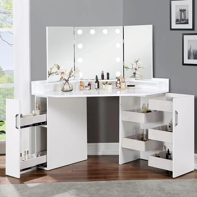LORYBELLE White Vanity Set with Mirror and Stool
