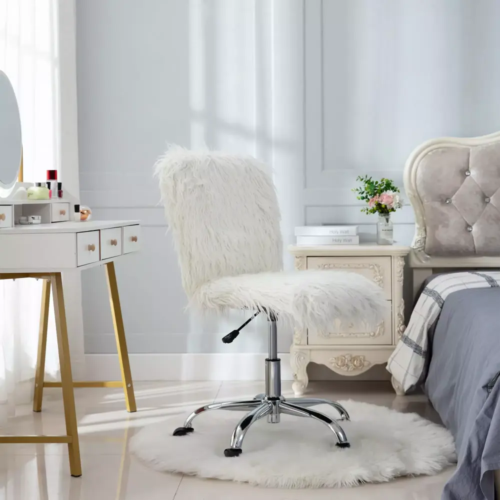 Mefine Vanity Armless Office Chair Makeup Vanity Fluffy Chair in White