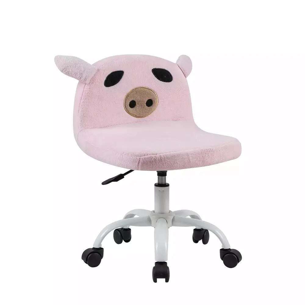 Leejay Pink Fuzzy Desk Chair for Teen Girls Adjustable Armless Swivel Rolling Vanity Chair
