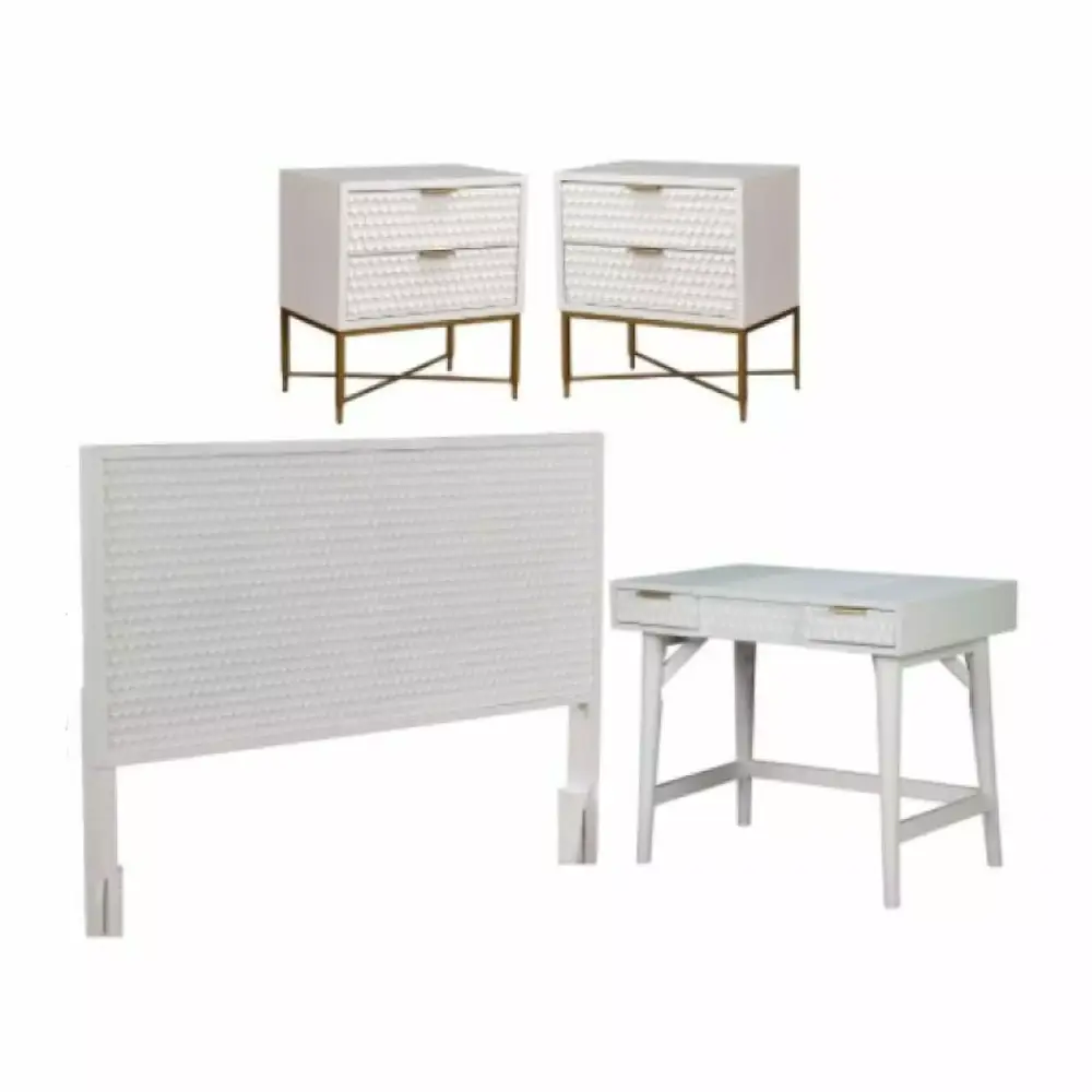 Home Square 4 Piece Set with Nightstand Full Wood Headboard and Bedroom Vanity