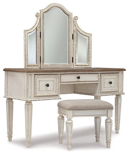 Realyn Vanity Set with Mirror and Stool for Bedroom