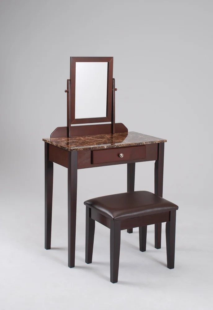 IRIS VANITY TABLE & STOOL with Faux Marble Top - Luxurious Dressing Set