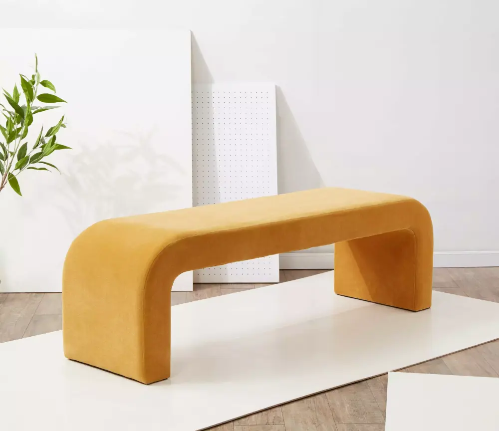 SAFAVIEH Couture Caralynn Solid Velvet Modern Bench in Butterscotch