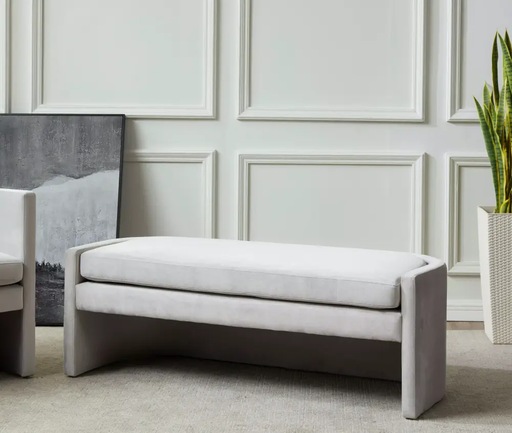 SAFAVIEH Couture Rosabeth Curved Solid Velvet Modern Bench in Light Grey for Entryway
