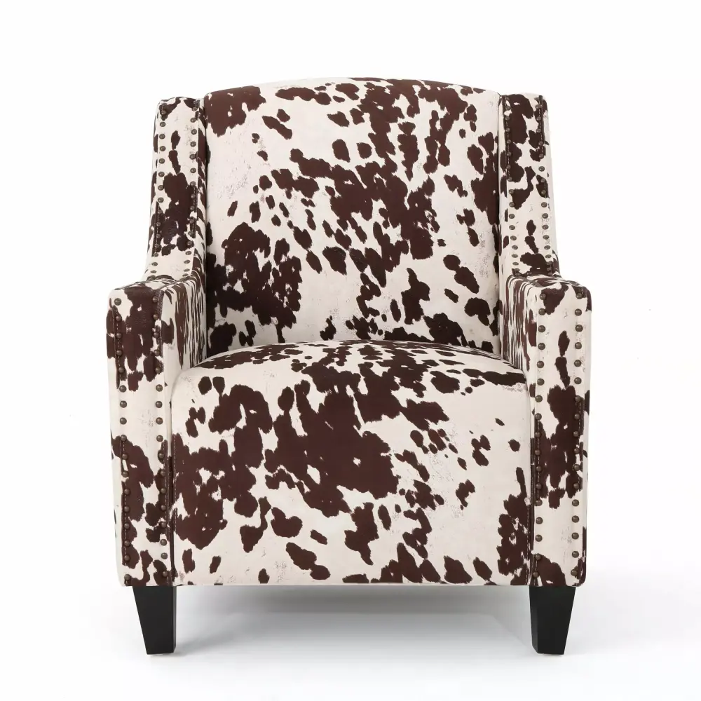 Equestria Studded New Velvet Club Chair Milk Cow Print Unique Accent Chair