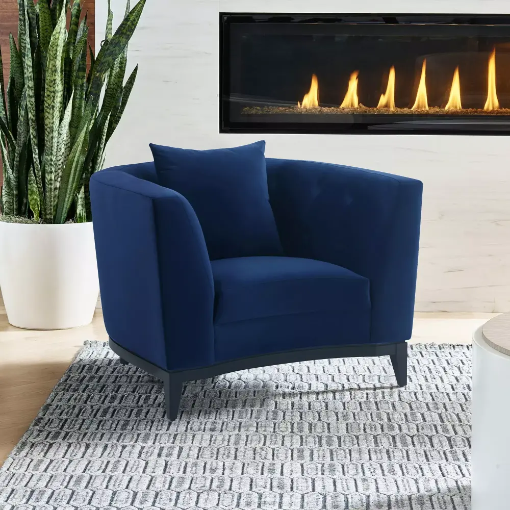 Armen Living Melange Blue Black Velvet Wood Accent Chair