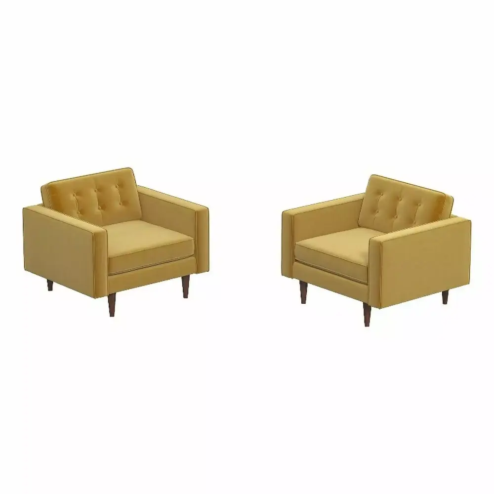 Karmen Mid-Century Pillow Back Velvet Lounge Chair in Gold Set of 2