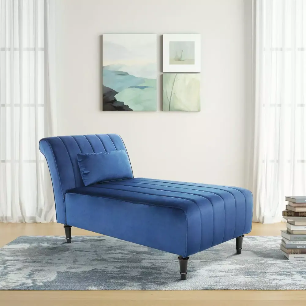 Living Room Velvet Single Chaise Longue Single Sofa Dark Blue Modern Lounge Chair