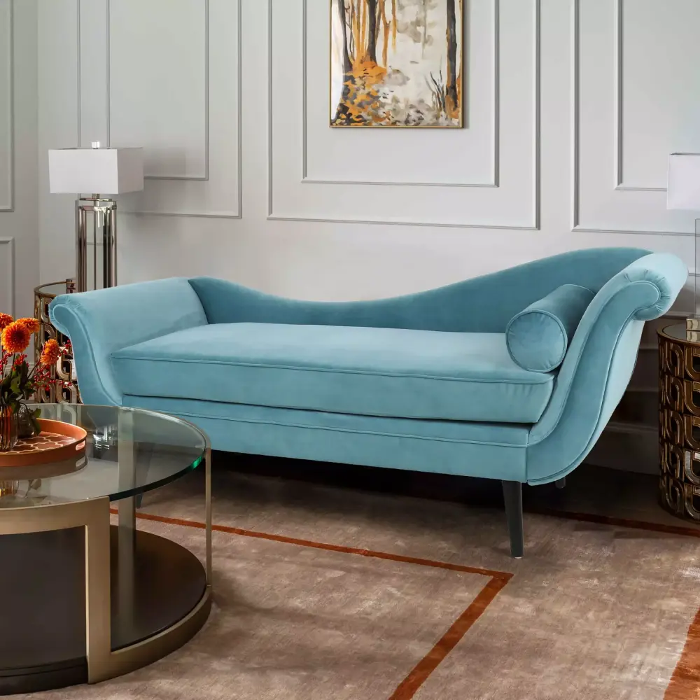 Chairone House 69 Modern Turquoise Velvet Chaise Lounge for Bedroom Office Living Room