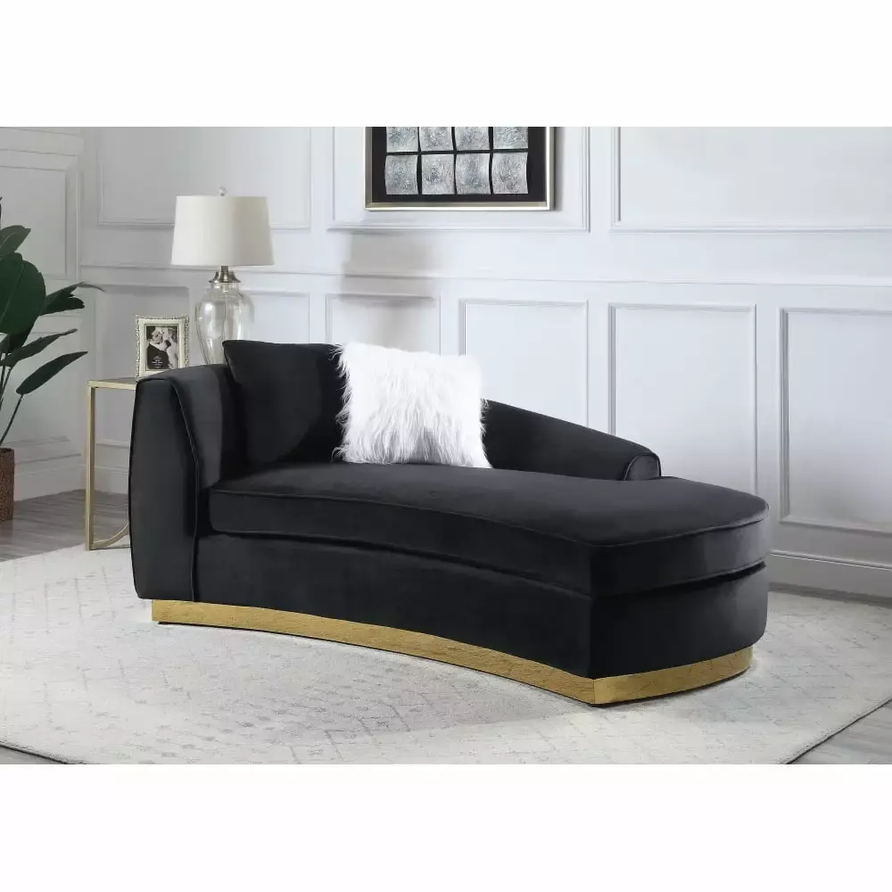 DeeHome ACME Achelle Chaise with 2 Pillows in Black Velvet LV01048