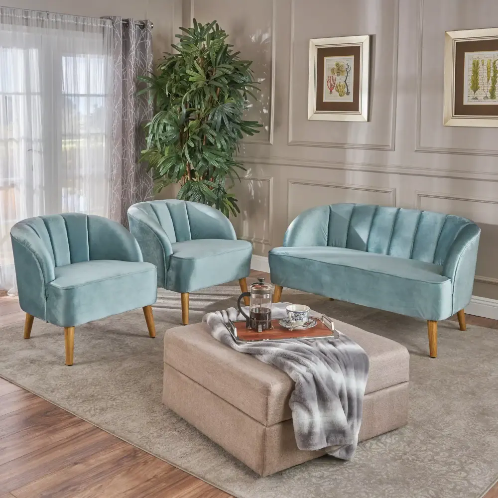 Noble Houtilize Aikman Modern Velvet 3 Piece Chat Set Seafoam Blue