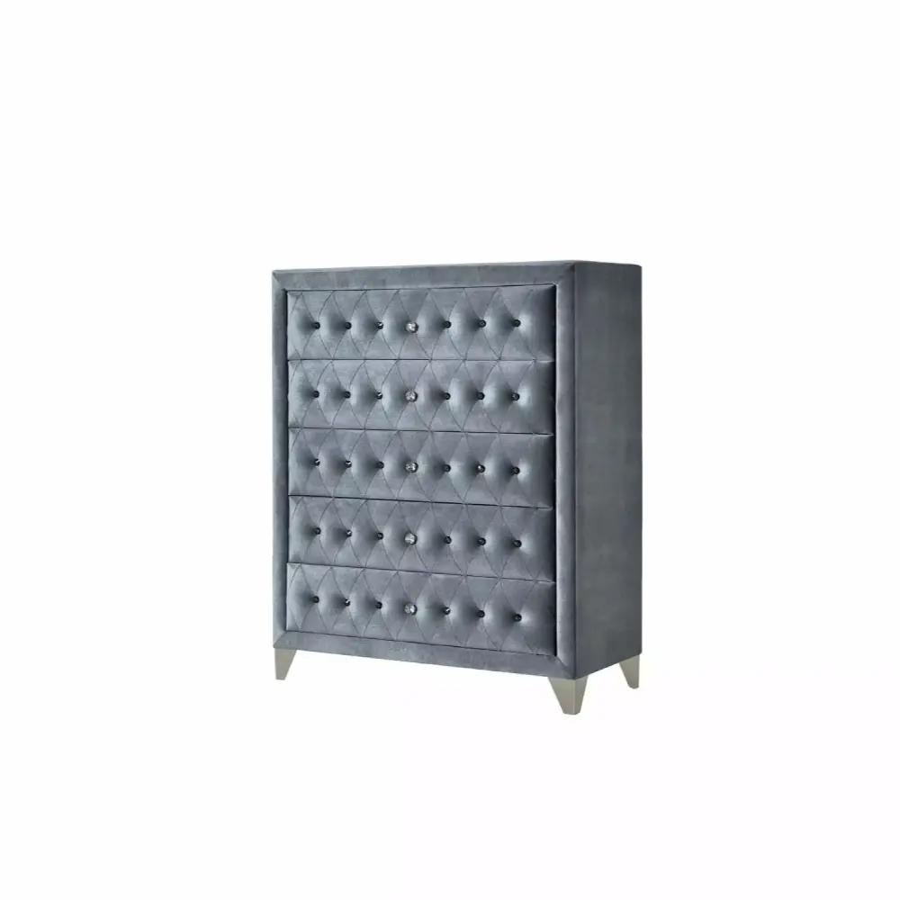 Miekor Furniture Dante Chest in Gray Velvet for Modern Bedroom Storage
