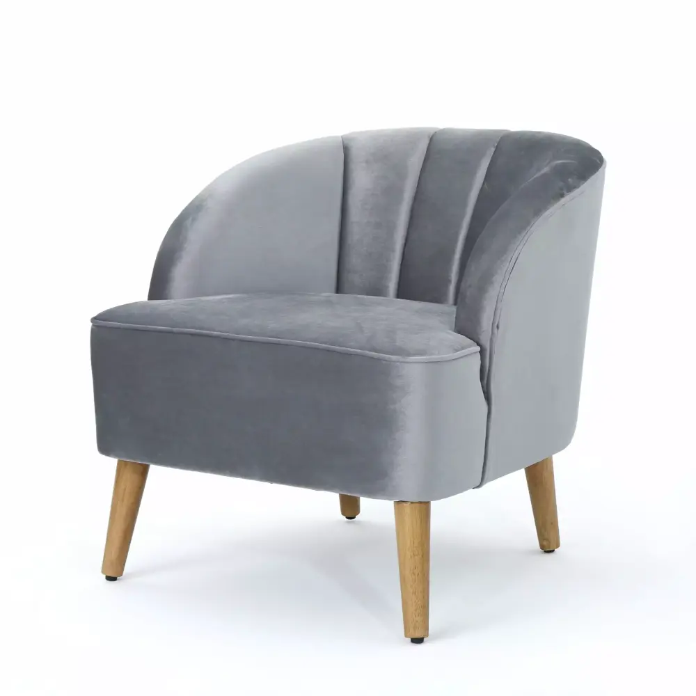 Scarlett Modern Velvet Club Chair Pewter and Walnut