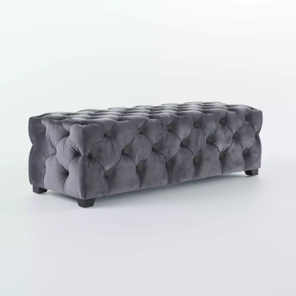 Provence Tufted Velvet Fabric Rectangle Ottoman Bench in Grey