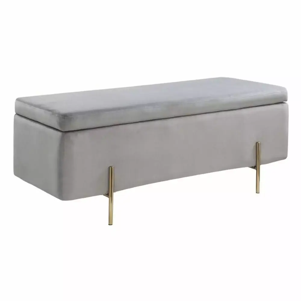 Lilola Home Emma Velvet Storage Bench with Metal Legs in Gray