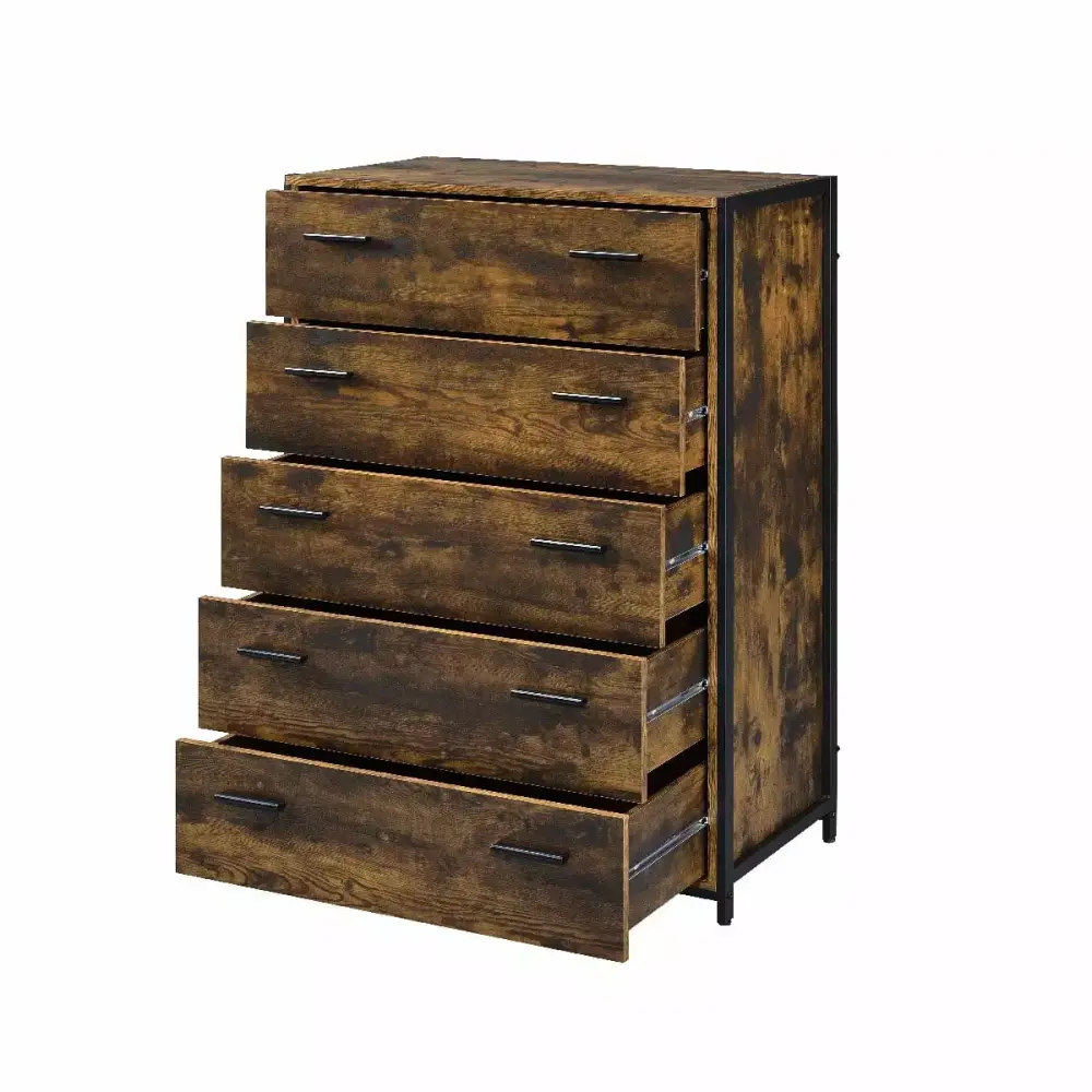 Industrial Vertical Wood Dresser with 5 Drawers for Bedroom Entryway