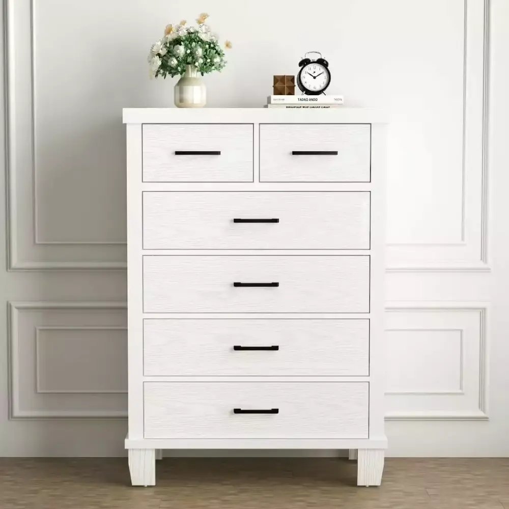 6 Drawer Dresser White Wooden Vintage Drawer Dresser Chest for Bedroom Hallway