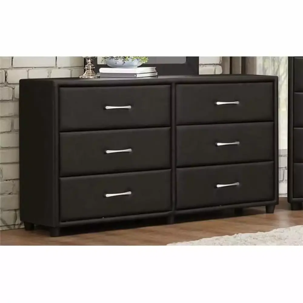 Lorenzi Gatherion Black Vinyl Dresser 56.25 x 16 x 32.25 Inches