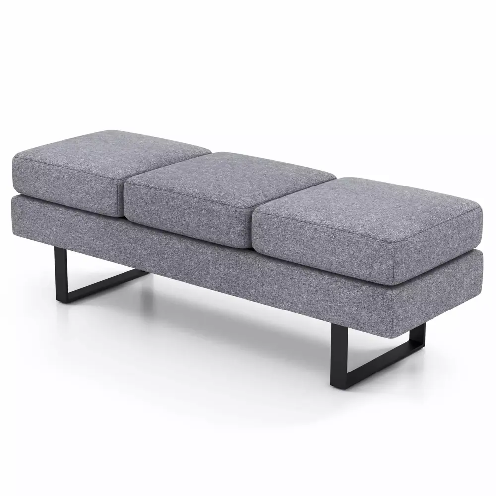 Costway Waiting Room Bench Seating with Metal Frame Leg Upholstered Reception Bench Grey