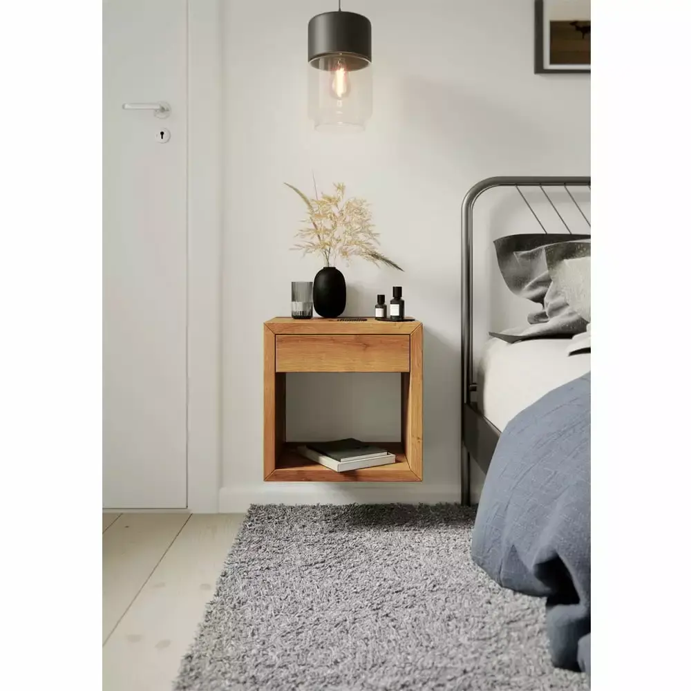 WOODEK Floating Nightstand with Drawer - Space Saving Bedside Table in Oak