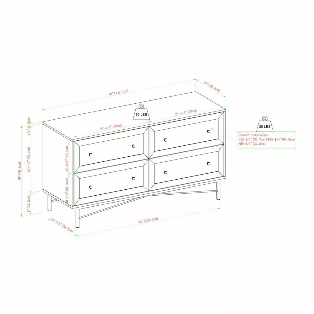 Gwen 56 4-Drawer Modern Bedroom Dresser in Dark Walnut